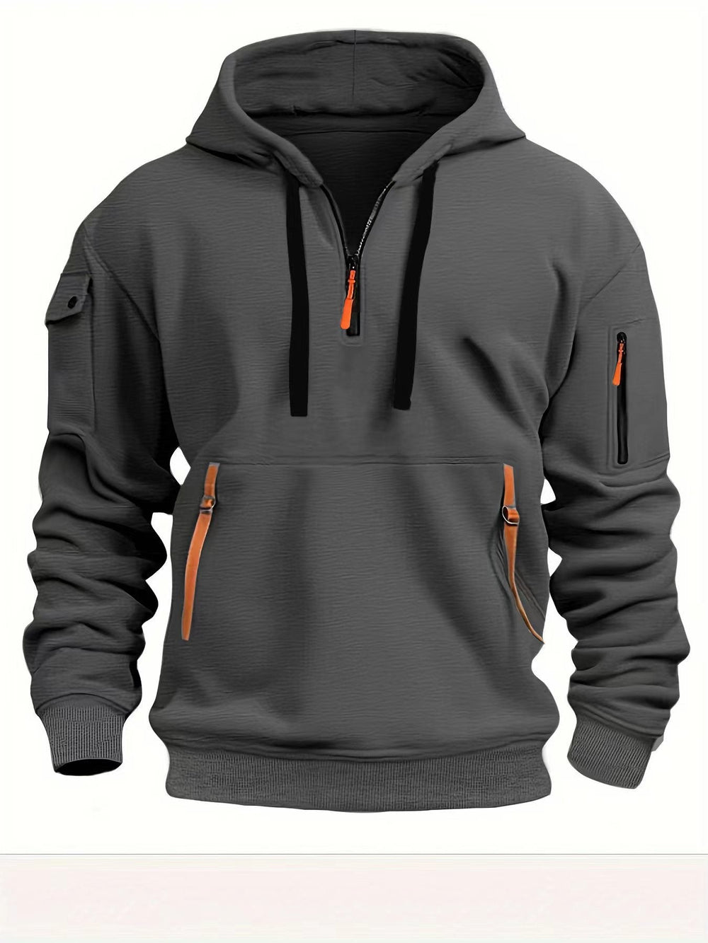 Half zip hoodie hooded sweatshirt with multiple pockets zipper pullover for men's sports and casual sweatshirt for men