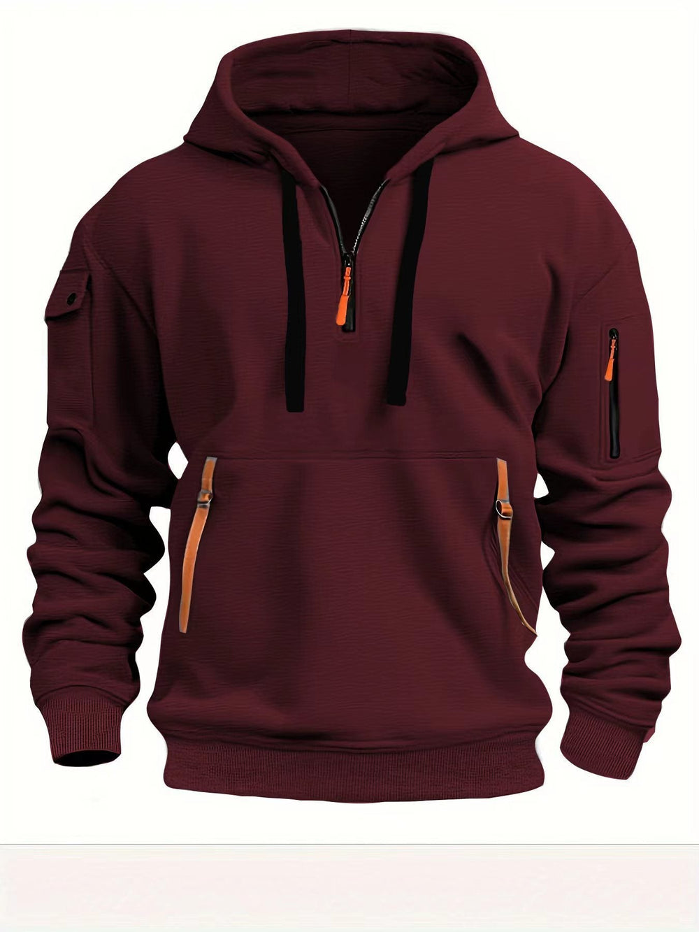 Half zip hoodie hooded sweatshirt with multiple pockets zipper pullover for men's sports and casual sweatshirt for men