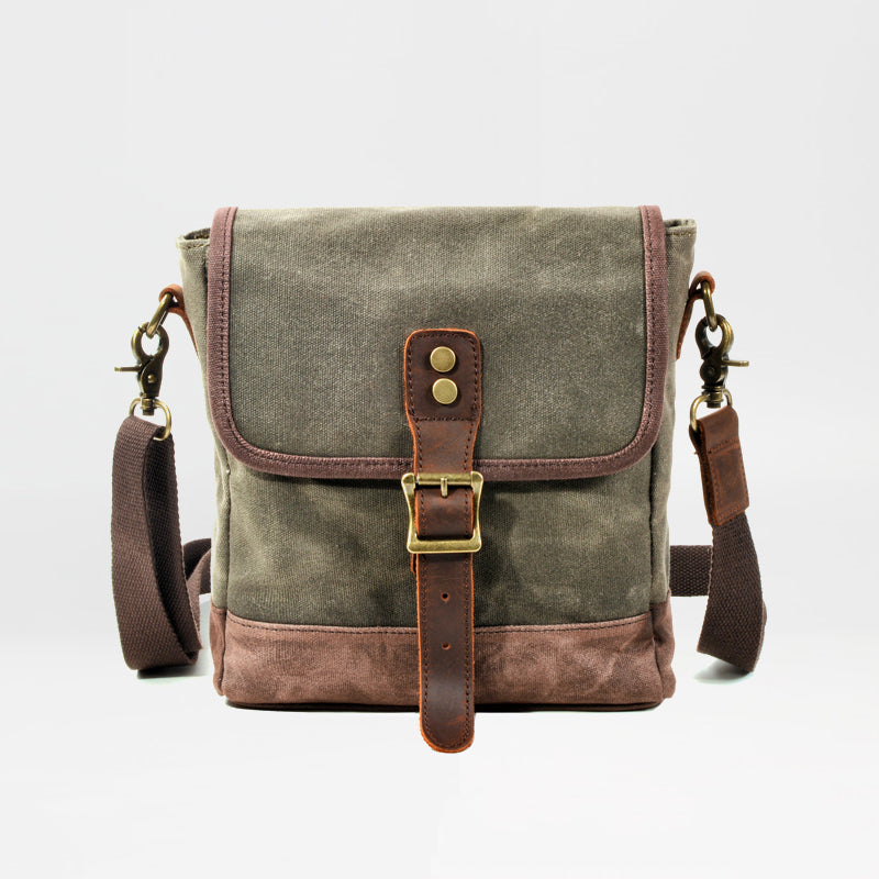 Mens Waxed Canvas Messenger Bag Full Grain Leather With Canvas Shoulder Bag Crossbody Bag Gift For Him MC6070
