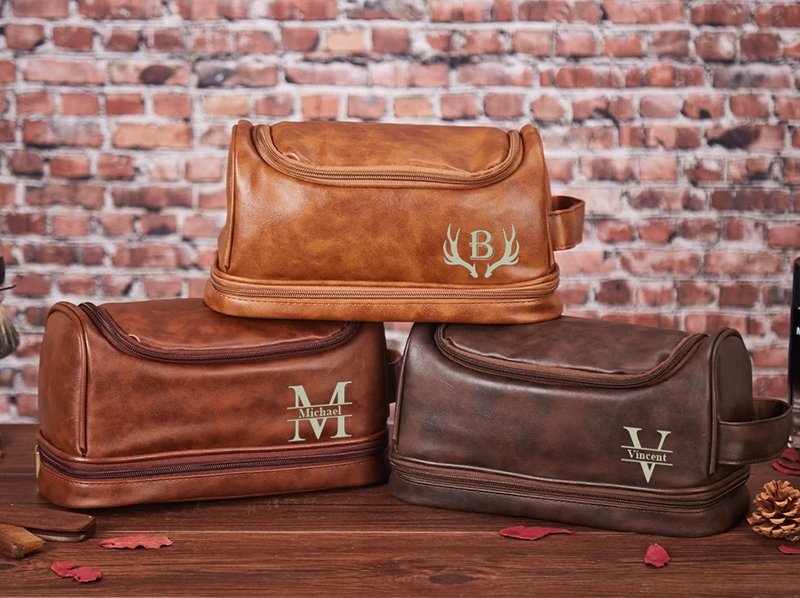 Personalized Toiletry Bag Groomsman Gift for Him Engraved Dopp Bag Leather Dopp Kit Boyfriend Gift for Men for Dad Christmas Gift for Him