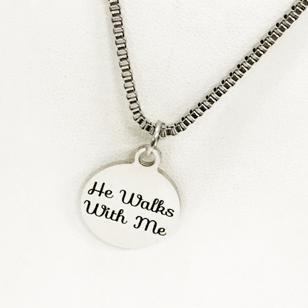 Christian Gift, He Walks With Me Necklace, Men Christian Jewelry, Christian Man Necklace, Baptism Gift, Religious Gift For Him, Husband Gift