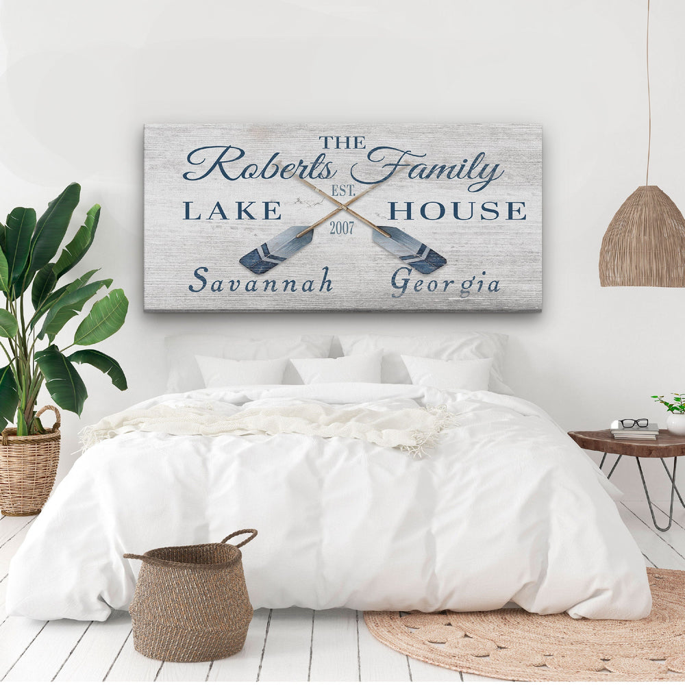 Personalizable Lake - Beach House Family Name Canvas Sign