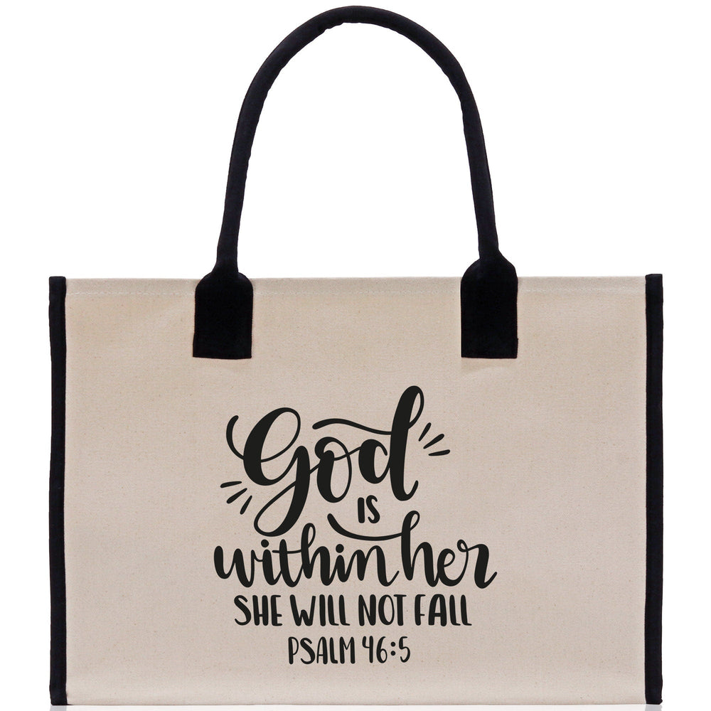 God is within her She will not fall PSALM 46:5 Religious Tote Bag for Women Bible Verse Canvas Tote Bag Religious Gifts Church Tote Bag