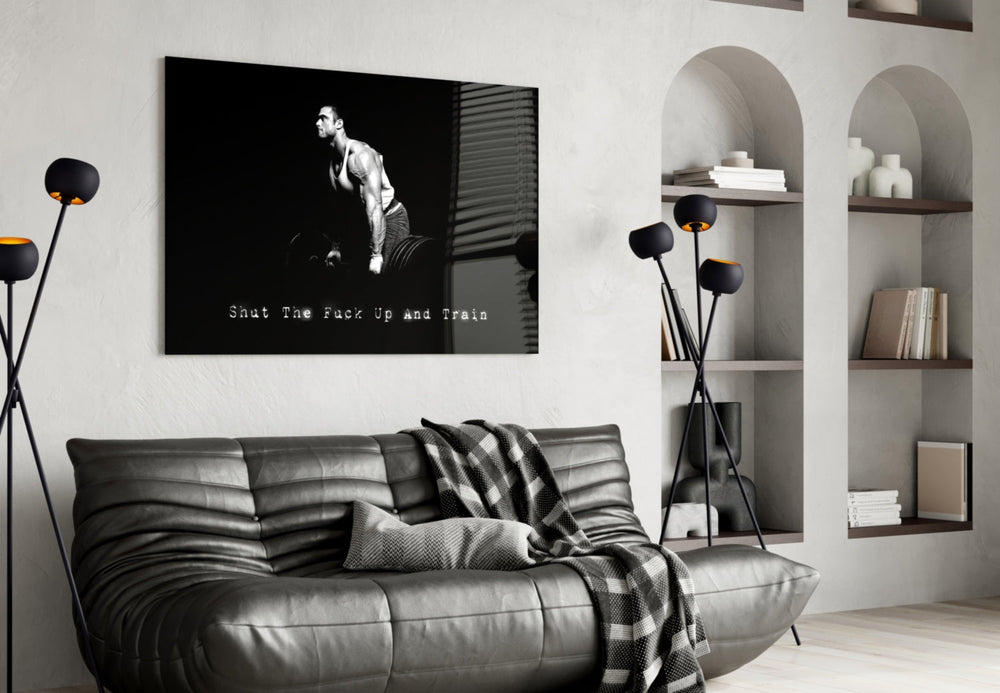 Black And White Pull Up Athlete Gym Glass Wall Art