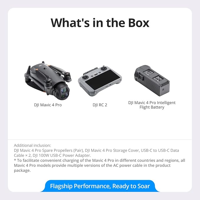DJI Mavic 4 Pro Drone with DJI RC 2, Flagship Tri-Camera Drone with 100MP 4/3 CMOS Hasselblad Camera, for Professionals, 30km/18.6mi Video Transmission, 51-Min Max Flight Time