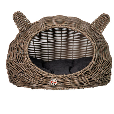 Huntley Pet Wicker Cat Shaped Play House Pet Bed with Cushion