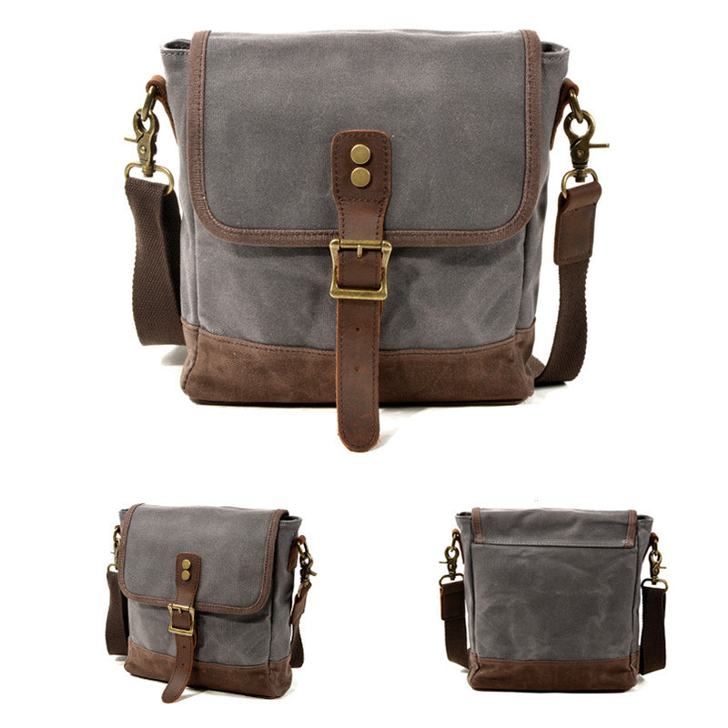 Mens Waxed Canvas Messenger Bag Full Grain Leather With Canvas Shoulder Bag Crossbody Bag Gift For Him MC6070
