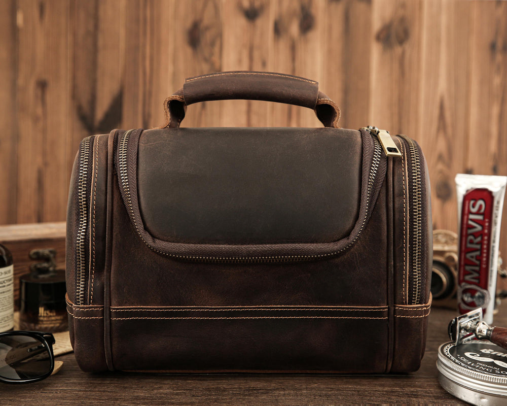 Personalized Leather Dopp Kit, Laser Engraved Men’s Toiletry Bag, Full Grain Leather Toiletry Bag, Gift for Him, Groomsmen
