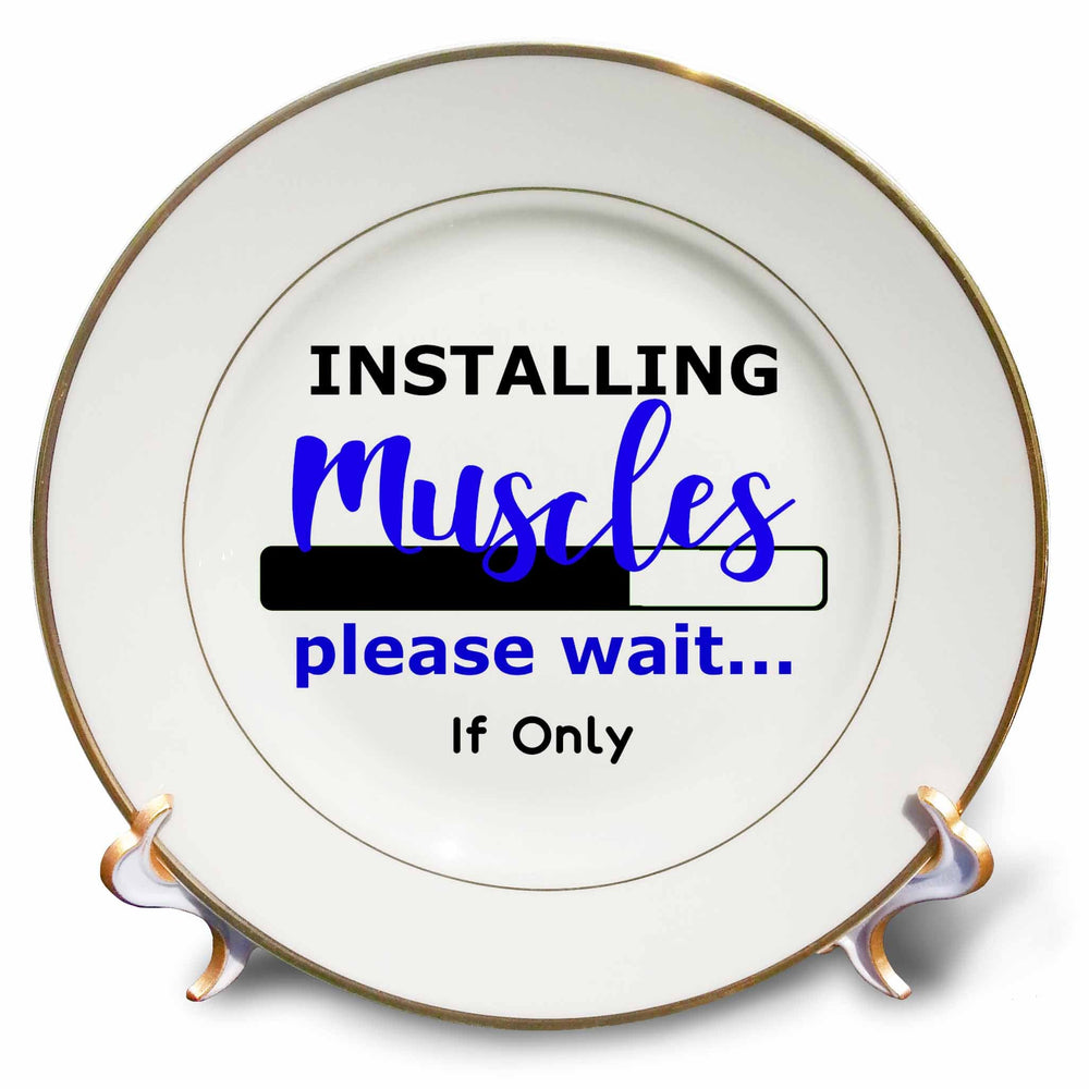 3dRose Installing Muscles Please Wait Gym WorkoutTypography - Plates (cp_335114)