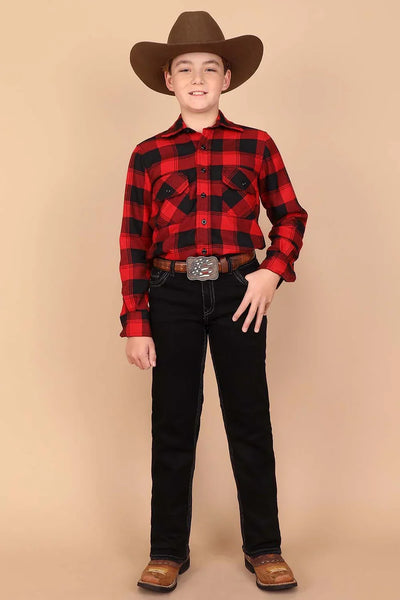 Western Blue - Boy's Embroidery Modern Bootcut Jeans  - W-486-K