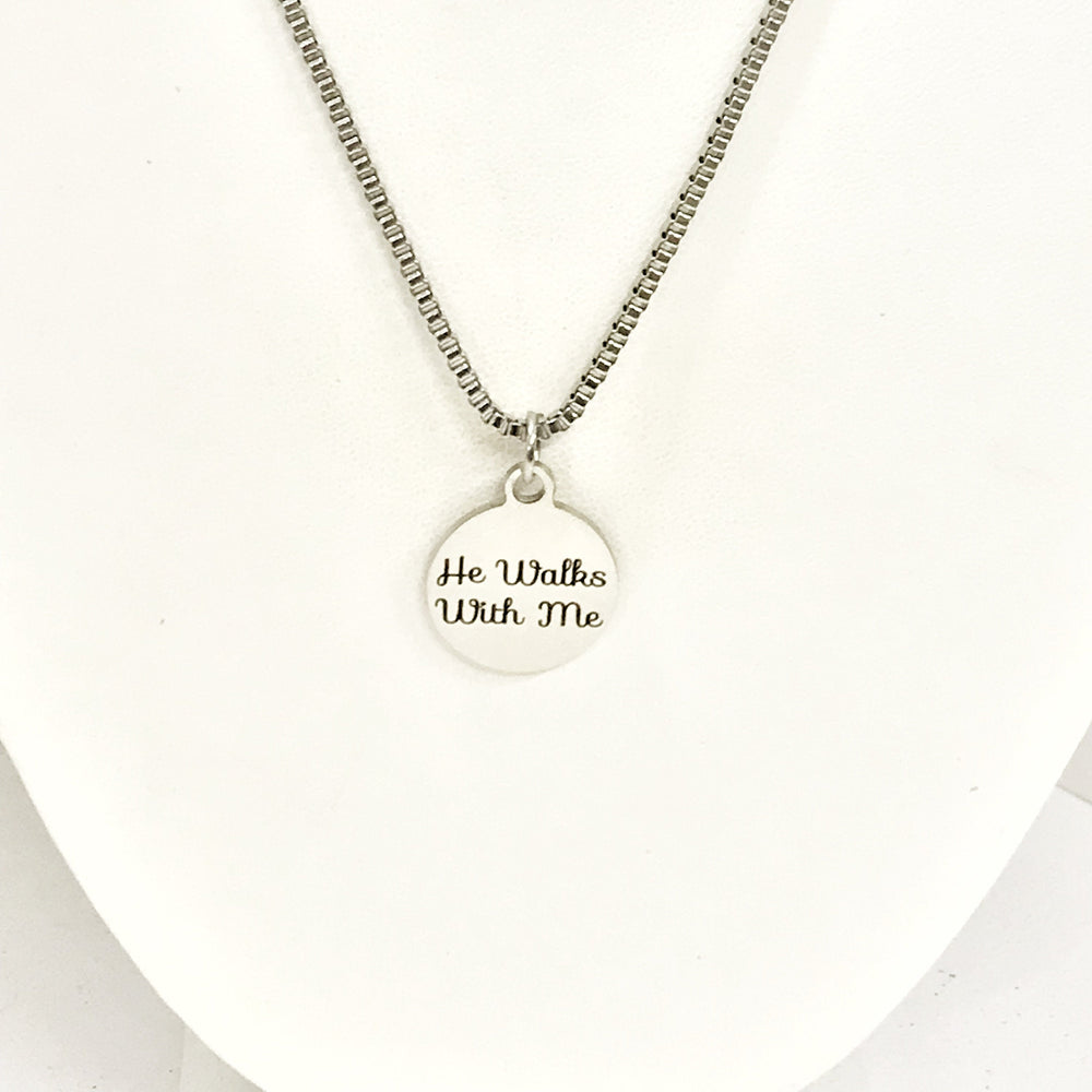 Christian Gift, He Walks With Me Necklace, Men Christian Jewelry, Christian Man Necklace, Baptism Gift, Religious Gift For Him, Husband Gift