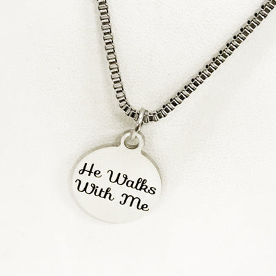 Christian Gift, He Walks With Me Necklace, Men Christian Jewelry, Christian Man Necklace, Baptism Gift, Religious Gift For Him, Husband Gift