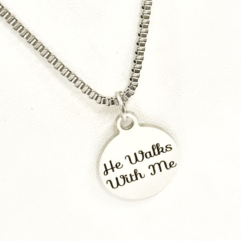 Christian Gift, He Walks With Me Necklace, Men Christian Jewelry, Christian Man Necklace, Baptism Gift, Religious Gift For Him, Husband Gift