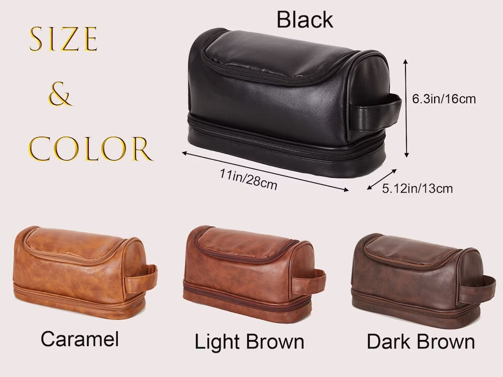 Personalized Toiletry Bag Groomsman Gift for Him Engraved Dopp Bag Leather Dopp Kit Boyfriend Gift for Men for Dad Christmas Gift for Him