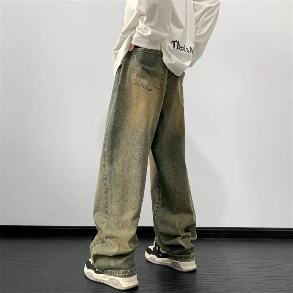 Vintage Wide Leg Denim Pants – Men's Harajuku Streetwear Jeans